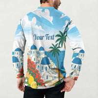 Greece Santorini Personalized Button Sweatshirt Greek Island Blue Dome Architecture Art