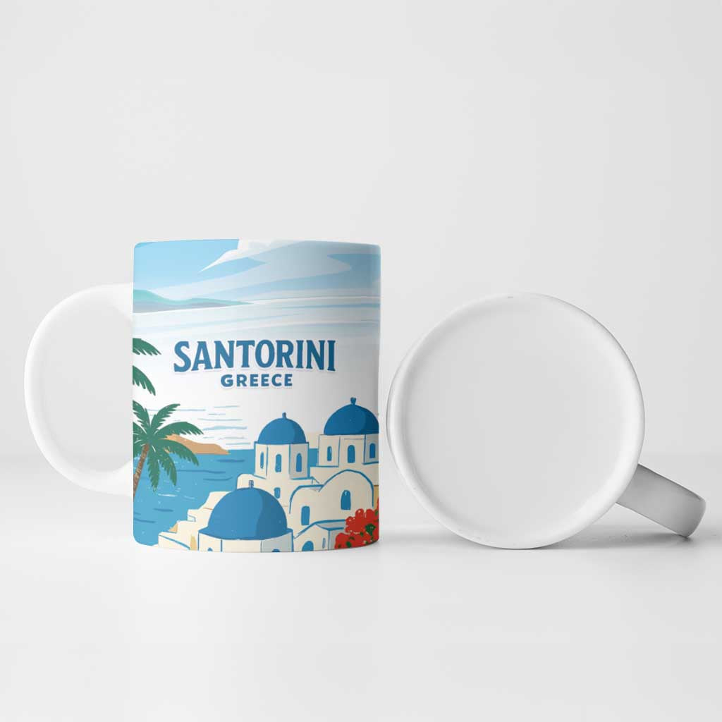 Greece Santorini Personalized Ceramic Mug Greek Island Blue Dome Architecture Art