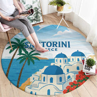 Greece Santorini Round Carpet Greek Island Blue Dome Architecture Art