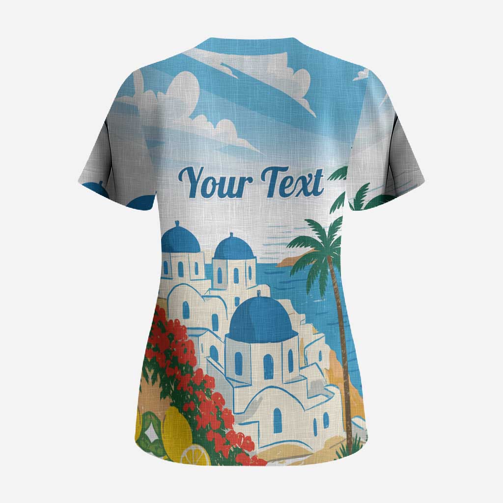 Greece Santorini Personalized Scrub Top Greek Island Blue Dome Architecture Art