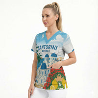 Greece Santorini Personalized Scrub Top Greek Island Blue Dome Architecture Art