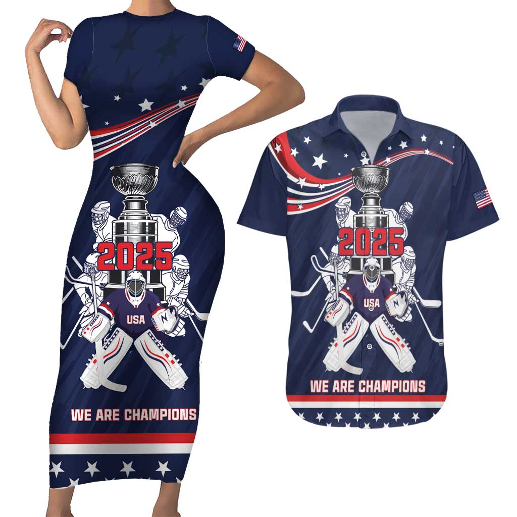 United States Ice Hockey Couples Matching Short Sleeve Bodycon Dress and Hawaiian Shirt USA We Are Champions 2025