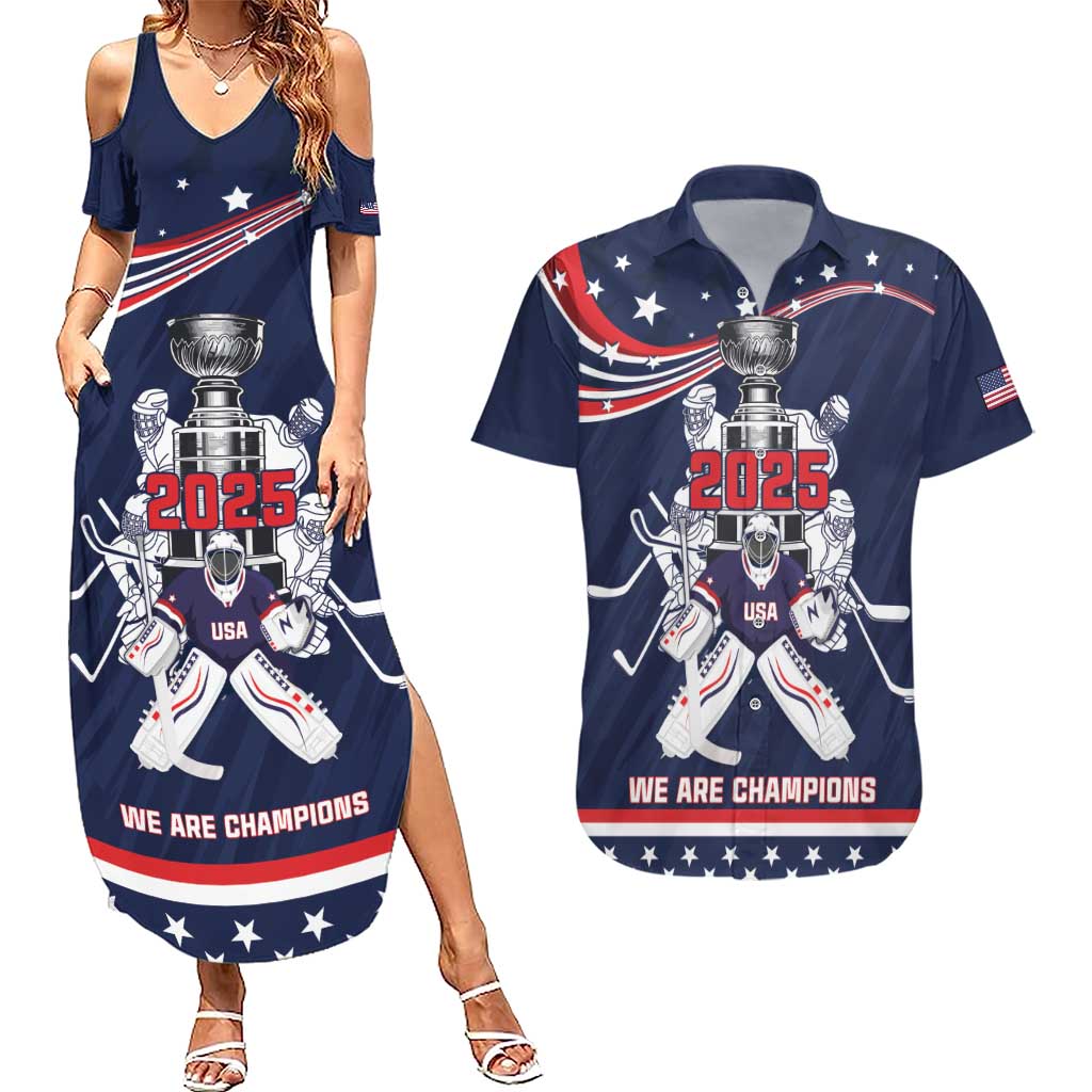 United States Ice Hockey Couples Matching Summer Maxi Dress and Hawaiian Shirt USA We Are Champions 2025