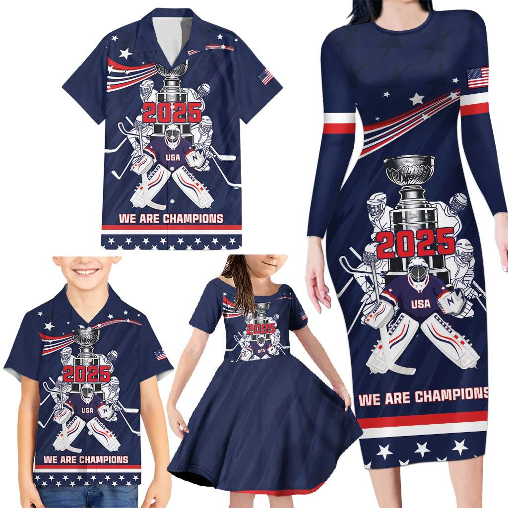 United States Ice Hockey Family Matching Long Sleeve Bodycon Dress and Hawaiian Shirt USA We Are Champions 2025