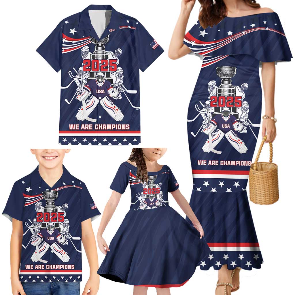 United States Ice Hockey Family Matching Mermaid Dress and Hawaiian Shirt USA We Are Champions 2025