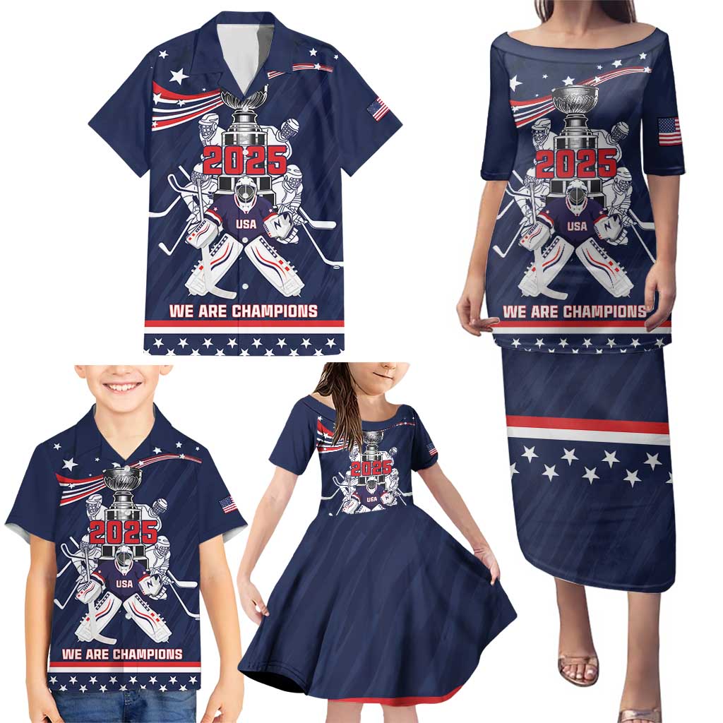 United States Ice Hockey Family Matching Puletasi and Hawaiian Shirt USA We Are Champions 2025