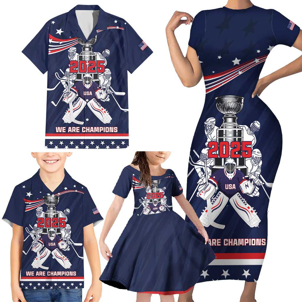 United States Ice Hockey Family Matching Short Sleeve Bodycon Dress and Hawaiian Shirt USA We Are Champions 2025