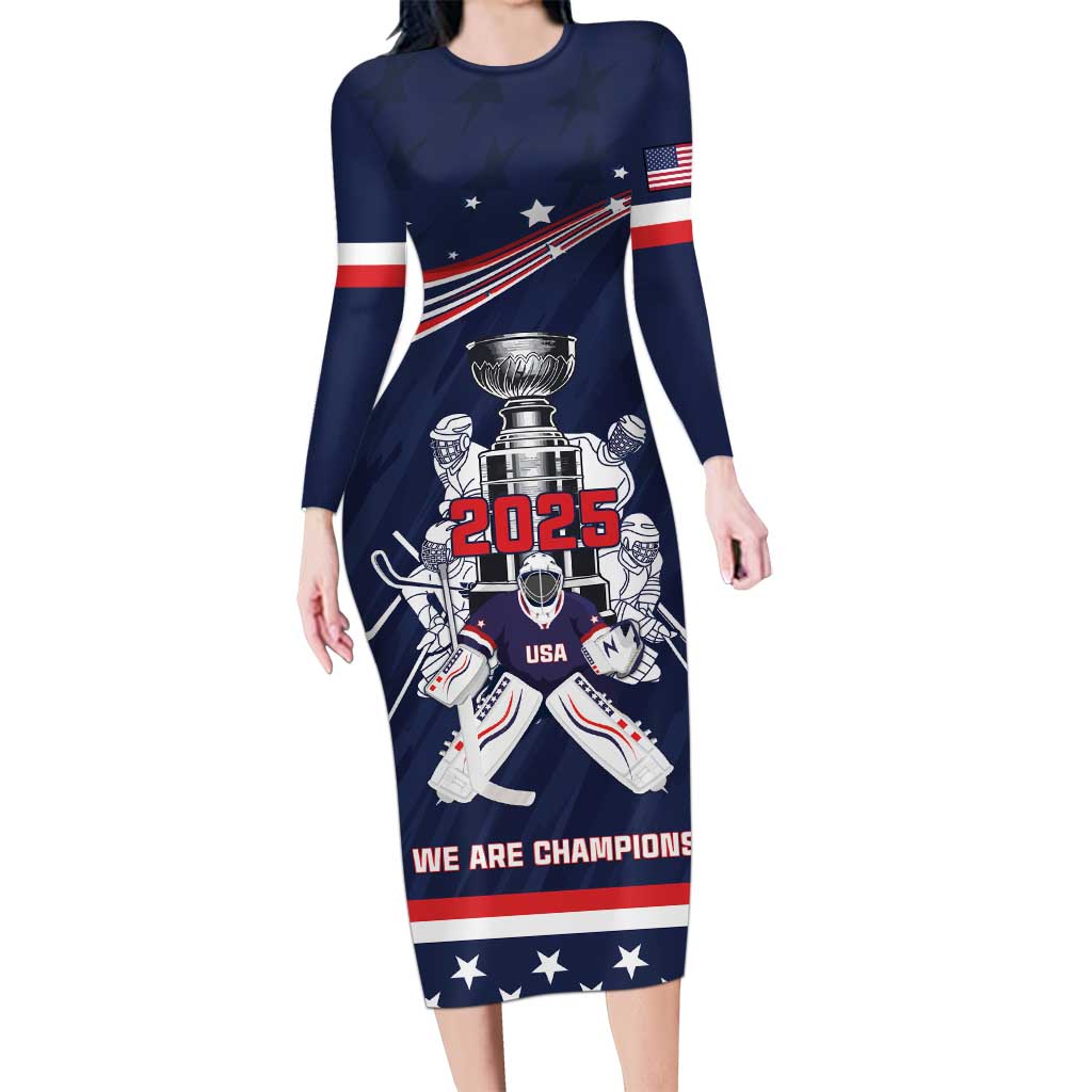 United States Ice Hockey Long Sleeve Bodycon Dress USA We Are Champions 2025