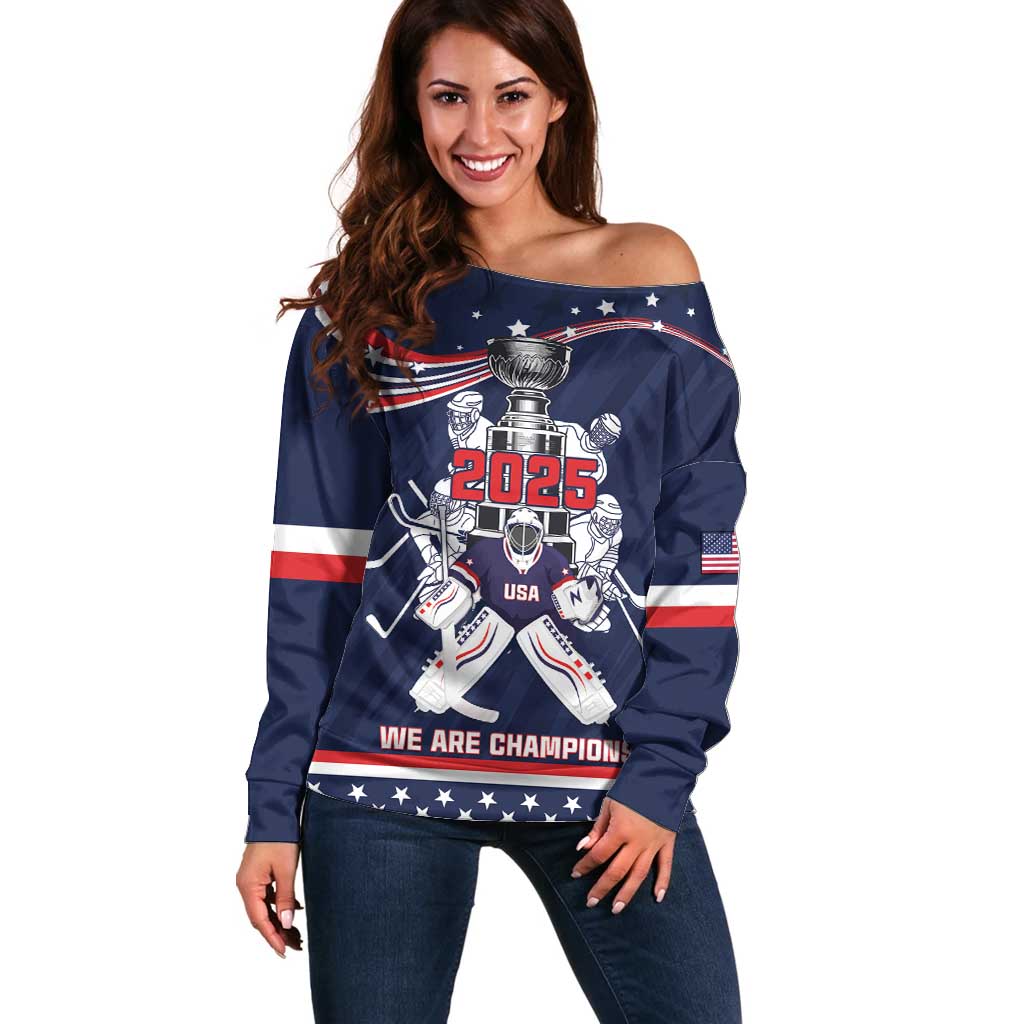 United States Ice Hockey Off Shoulder Sweater USA We Are Champions 2025