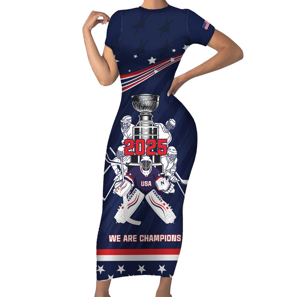 United States Ice Hockey Short Sleeve Bodycon Dress USA We Are Champions 2025