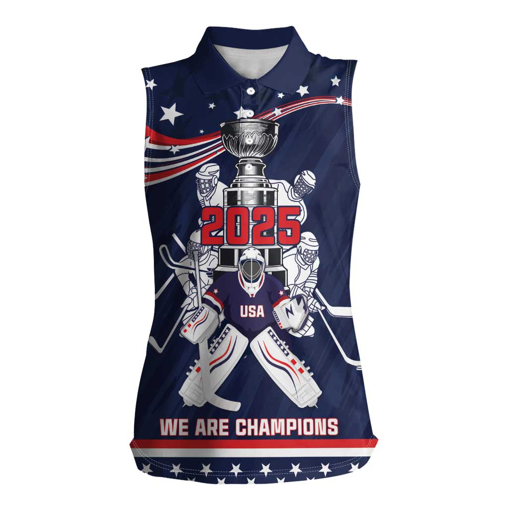 United States Ice Hockey Women Sleeveless Polo Shirt USA We Are Champions 2025