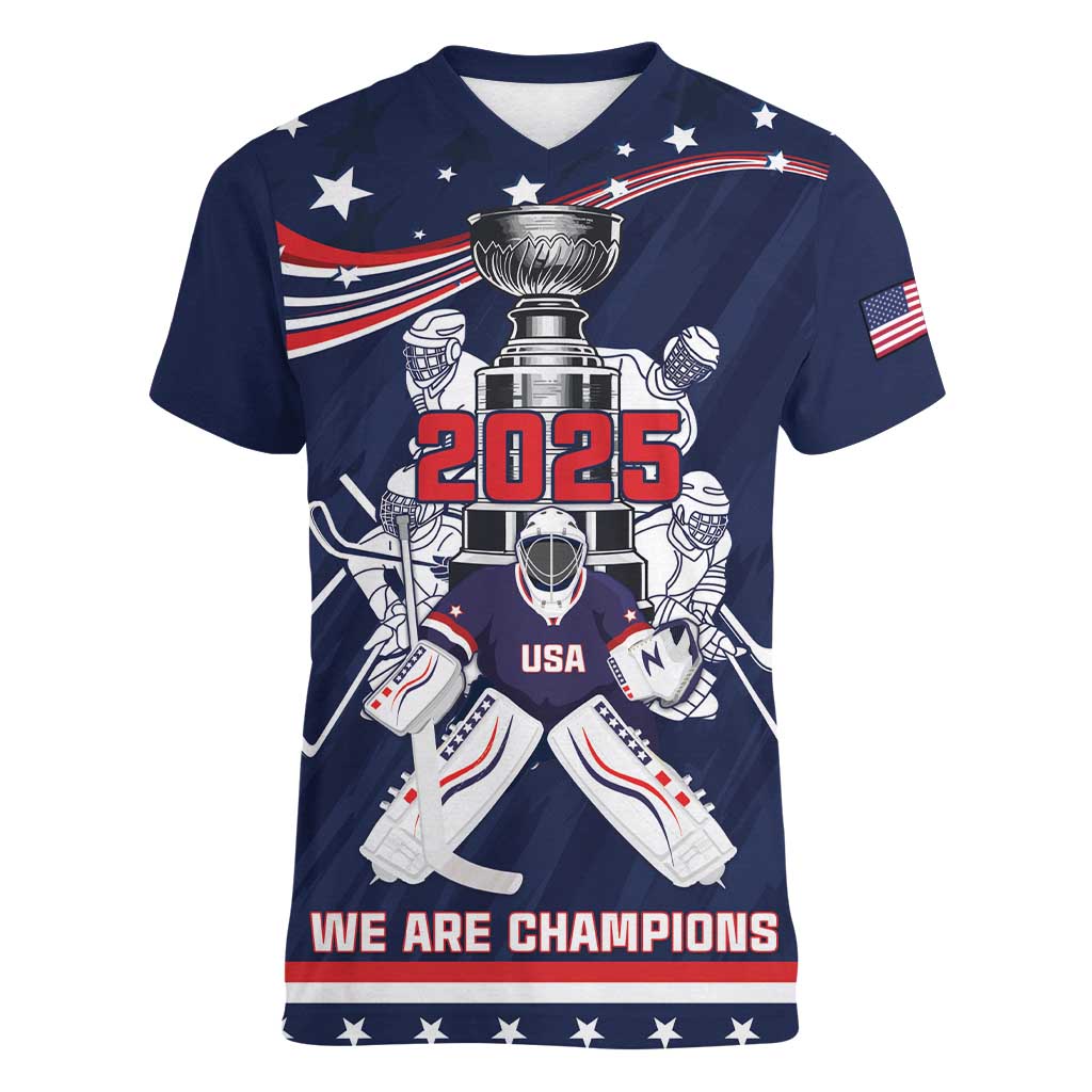 United States Ice Hockey Women V-Neck T-Shirt USA We Are Champions 2025