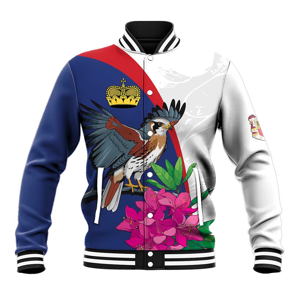 Furstentum Liechtenstein Baseball Jacket Kestrel With Alpine Rose Flower