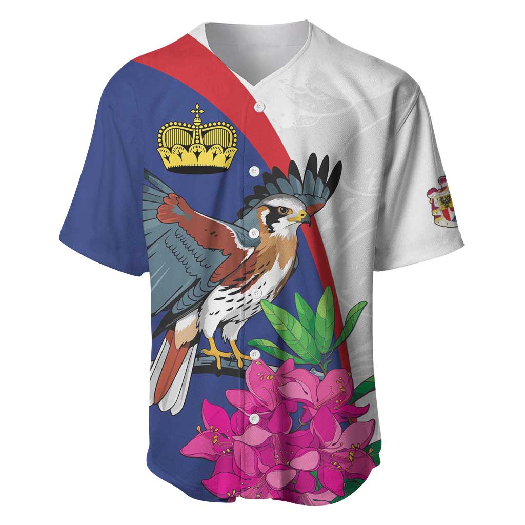 Furstentum Liechtenstein Baseball Jersey Kestrel With Alpine Rose Flower