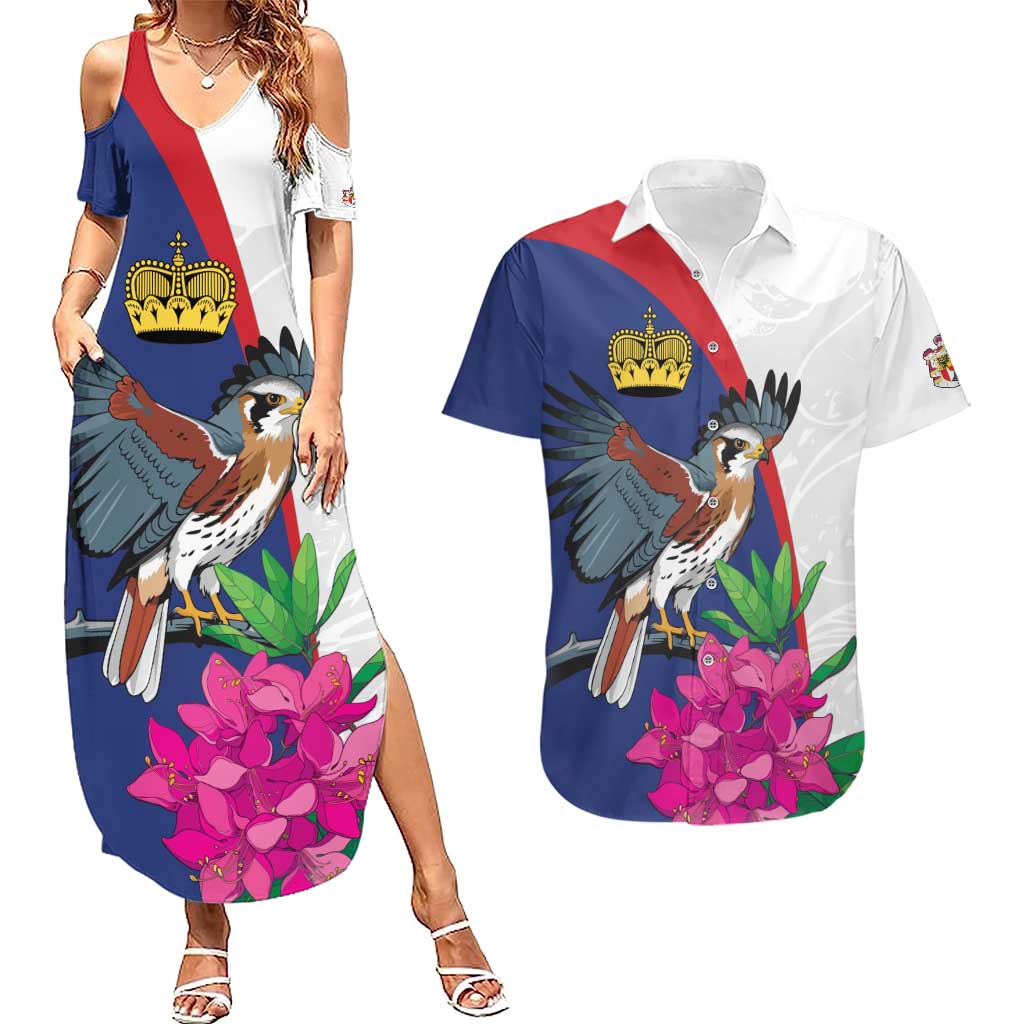 Furstentum Liechtenstein Couples Matching Summer Maxi Dress and Hawaiian Shirt Kestrel With Alpine Rose Flower