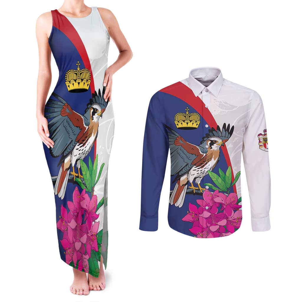 Furstentum Liechtenstein Couples Matching Tank Maxi Dress and Long Sleeve Button Shirt Kestrel With Alpine Rose Flower