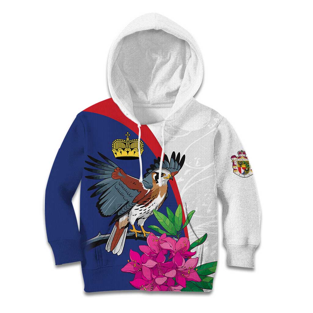 Furstentum Liechtenstein Kid Hoodie Kestrel With Alpine Rose Flower