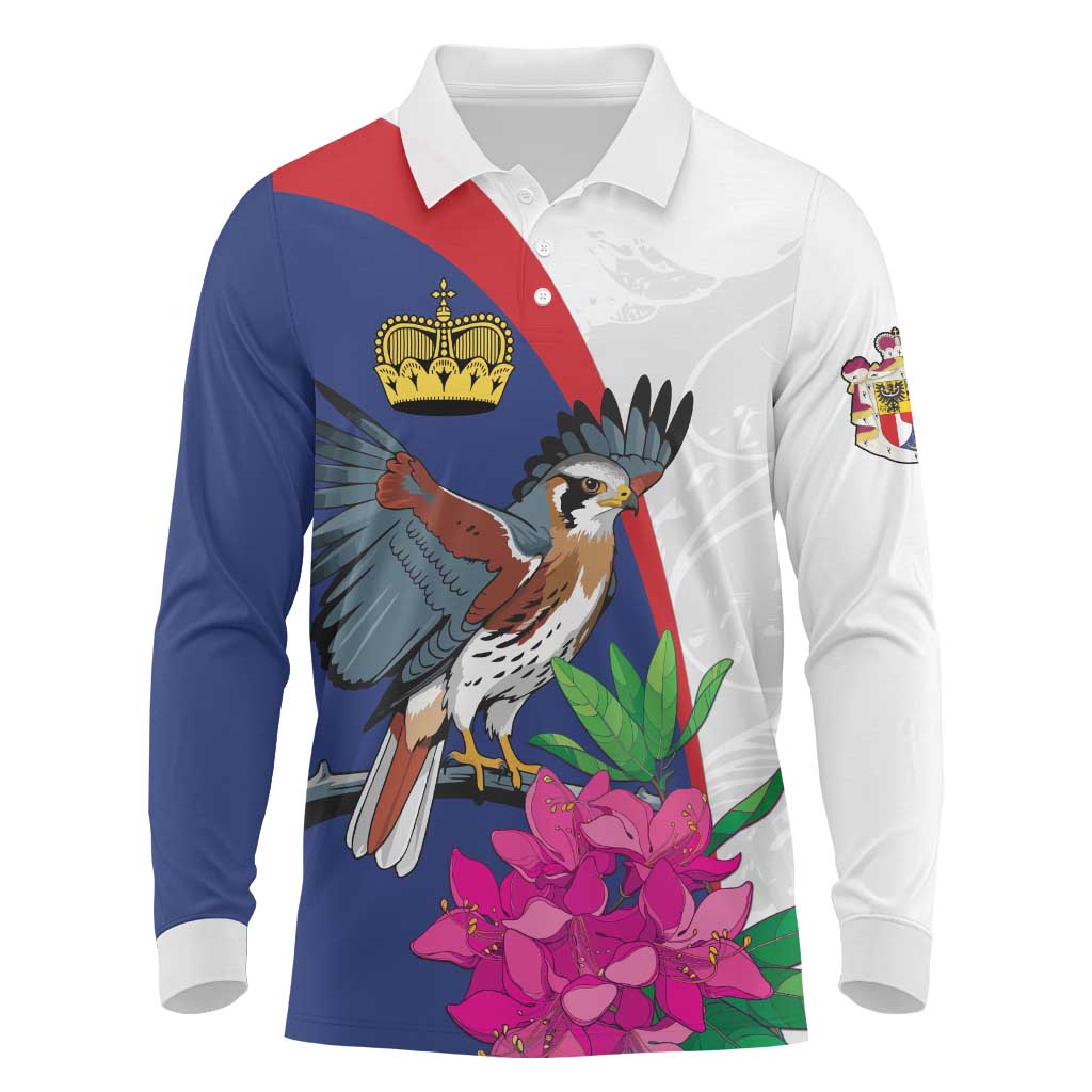 Furstentum Liechtenstein Long Sleeve Polo Shirt Kestrel With Alpine Rose Flower