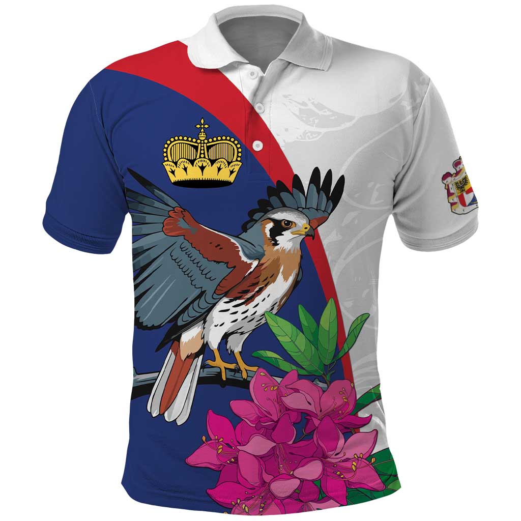 Furstentum Liechtenstein Polo Shirt Kestrel With Alpine Rose Flower