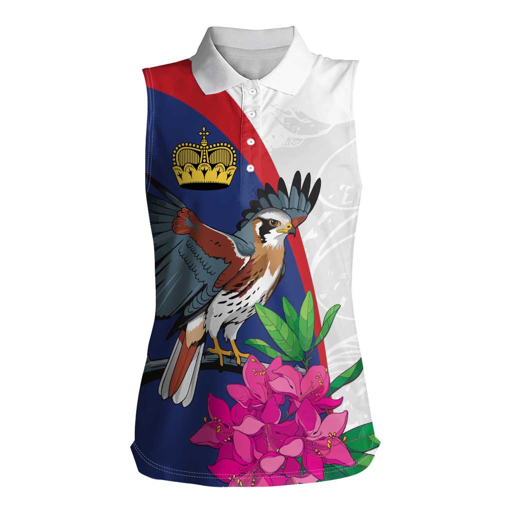 Furstentum Liechtenstein Women Sleeveless Polo Shirt Kestrel With Alpine Rose Flower