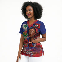 Haitian Princess Scrub Top Cultural Pride Floral Art