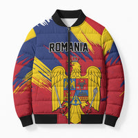 Personalized Romania Flag Day Bomber Puffer Jacket Royal Eagle Patriotic Heritage