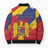 Personalized Romania Flag Day Bomber Puffer Jacket Royal Eagle Patriotic Heritage