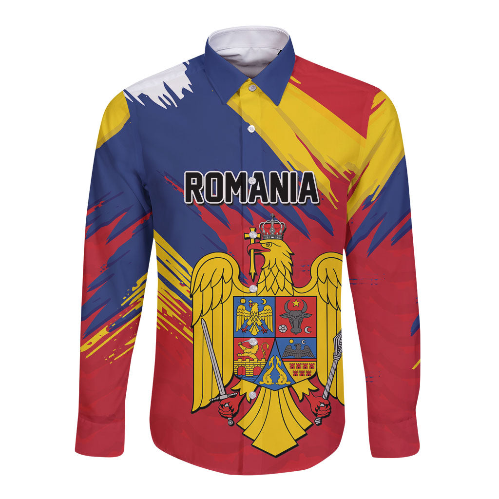 Personalized Romania Flag Day Long Sleeve Button Shirt Royal Eagle Patriotic Heritage