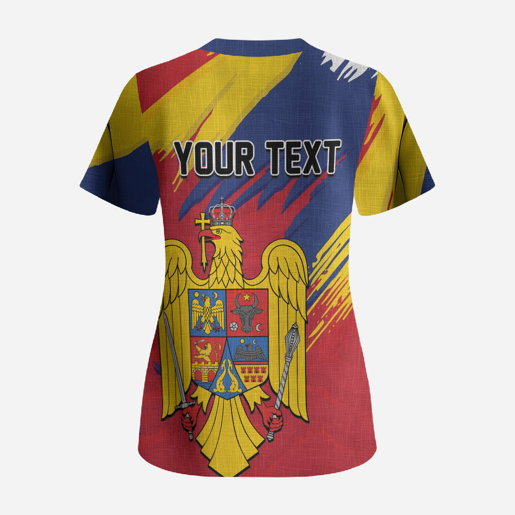Personalized Romania Flag Day Scrub Top Royal Eagle Patriotic Heritage