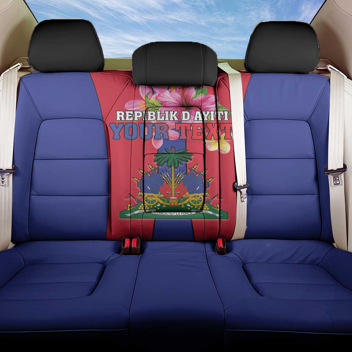 Personalized Haiti Coat Of Arms Back Car Seat Cover With Flag Color - Wonder Print Shop