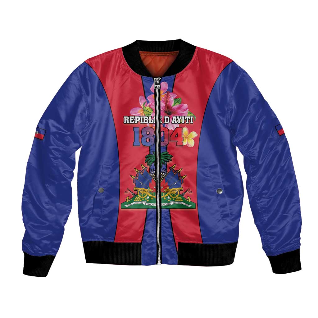 Personalized Haiti Coat Of Arms Bomber Jacket With Flag Color - Wonder Print Shop