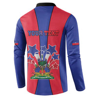 Blue and red button sweatshirt back print with stars and coat of arms, long sleeves.