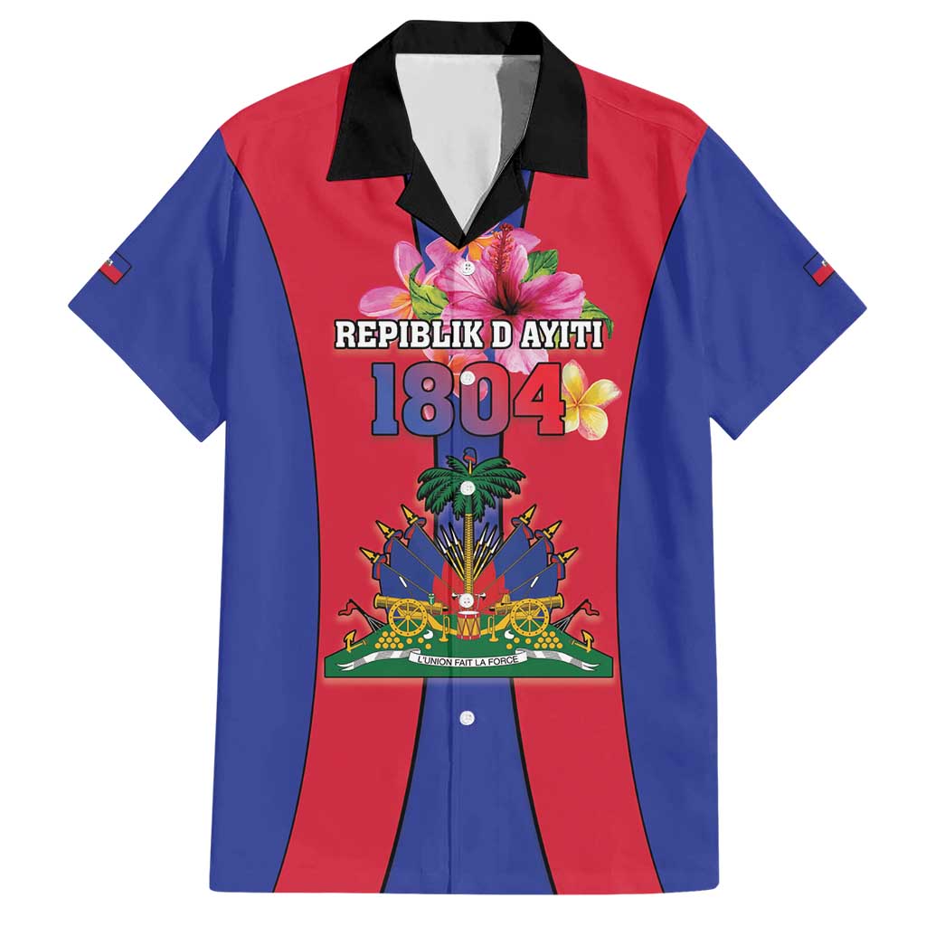 Personalized Haiti Coat Of Arms Hawaiian Shirt With Flag Color - Wonder Print Shop