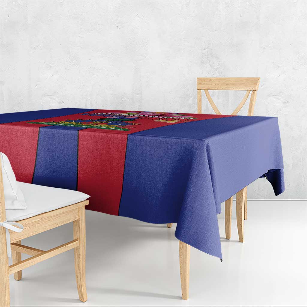 Haiti flag tablecloth corner with dark blue and red bands and smooth drape
