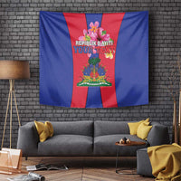 Haiti coat of arms wall tapestry with red-and-blue flag stripes, crest in center