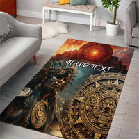 Personalized Aztec warriors area rug, warrior and circular medallion with custom text