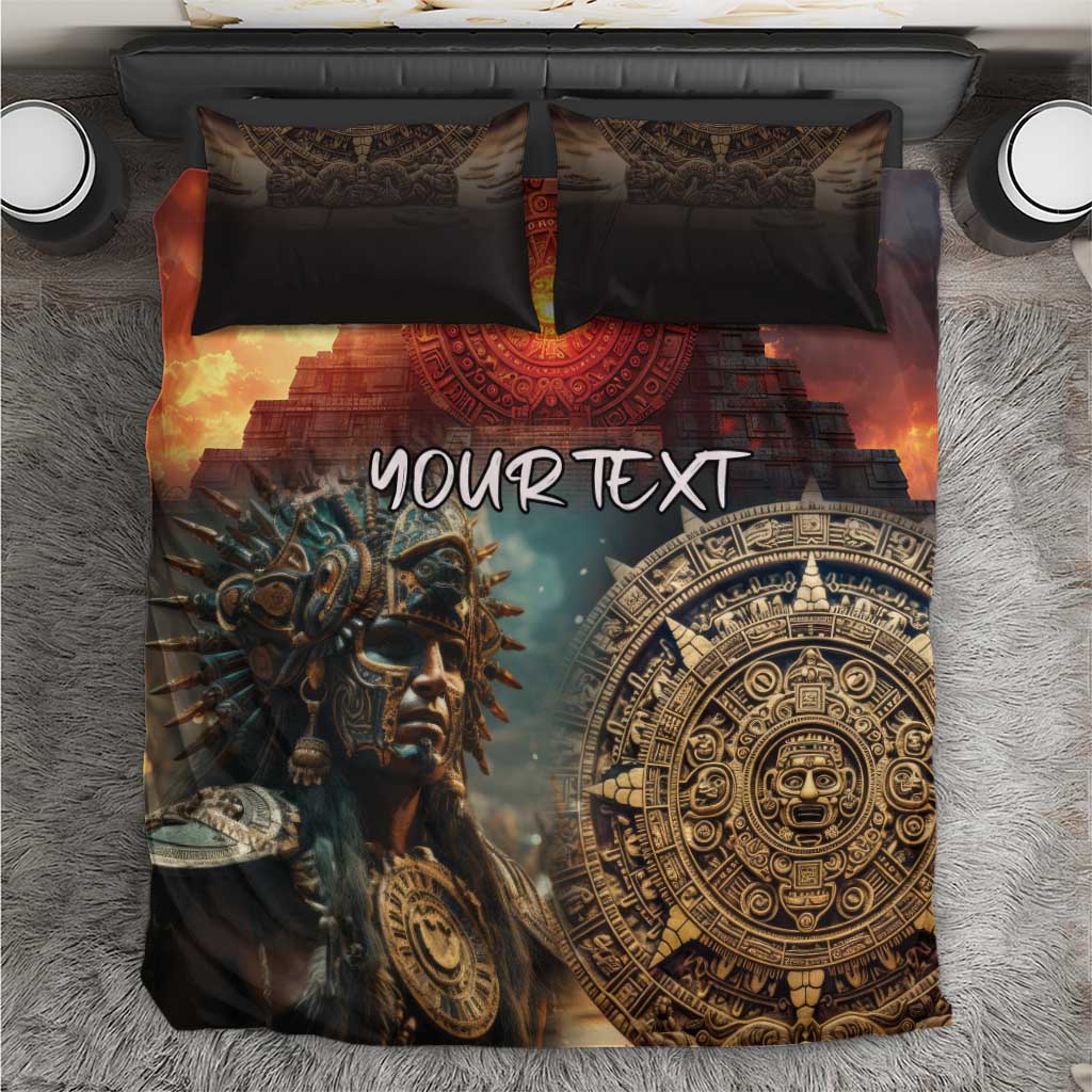 Personalized Mexican-style bedding set with warrior art, gold sun motif, and “YOUR TEXT”