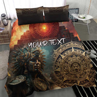 Personalized duvet and pillowcases with warrior artwork, circular sun design, and “YOUR TEXT”