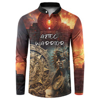 Button-front sweatshirt with Aztec warrior front print and bold emblem