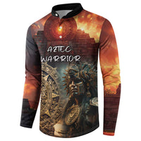 Button-front sweatshirt with Aztec warrior front and large circular emblem