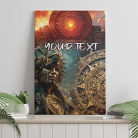 Personalized Mexican Aztec canvas wall art panel, 'YOUR TEXT' centered over warrior artwork