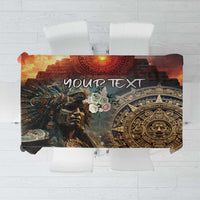 Personalized Aztec tablecloth with visible "YOUR TEXT" area on dark design