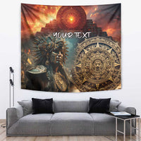 Mexican Aztec warriors tapestry with custom text, orange and teal design