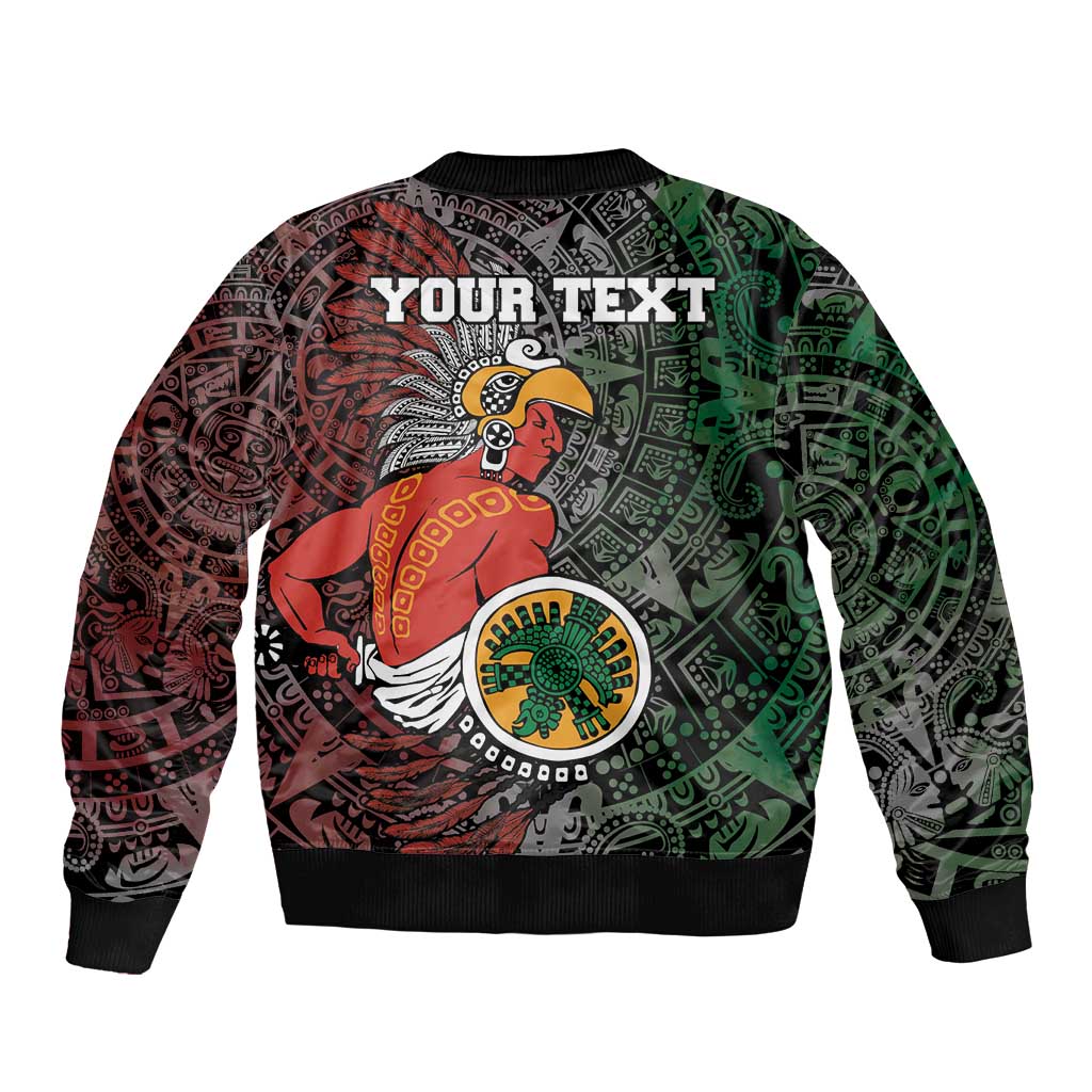 Black bomber jacket, back features tribal warrior art, 'YOUR TEXT' print