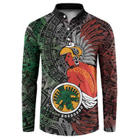 Black button sweatshirt with large tribal warrior print, button placket, long sleeves