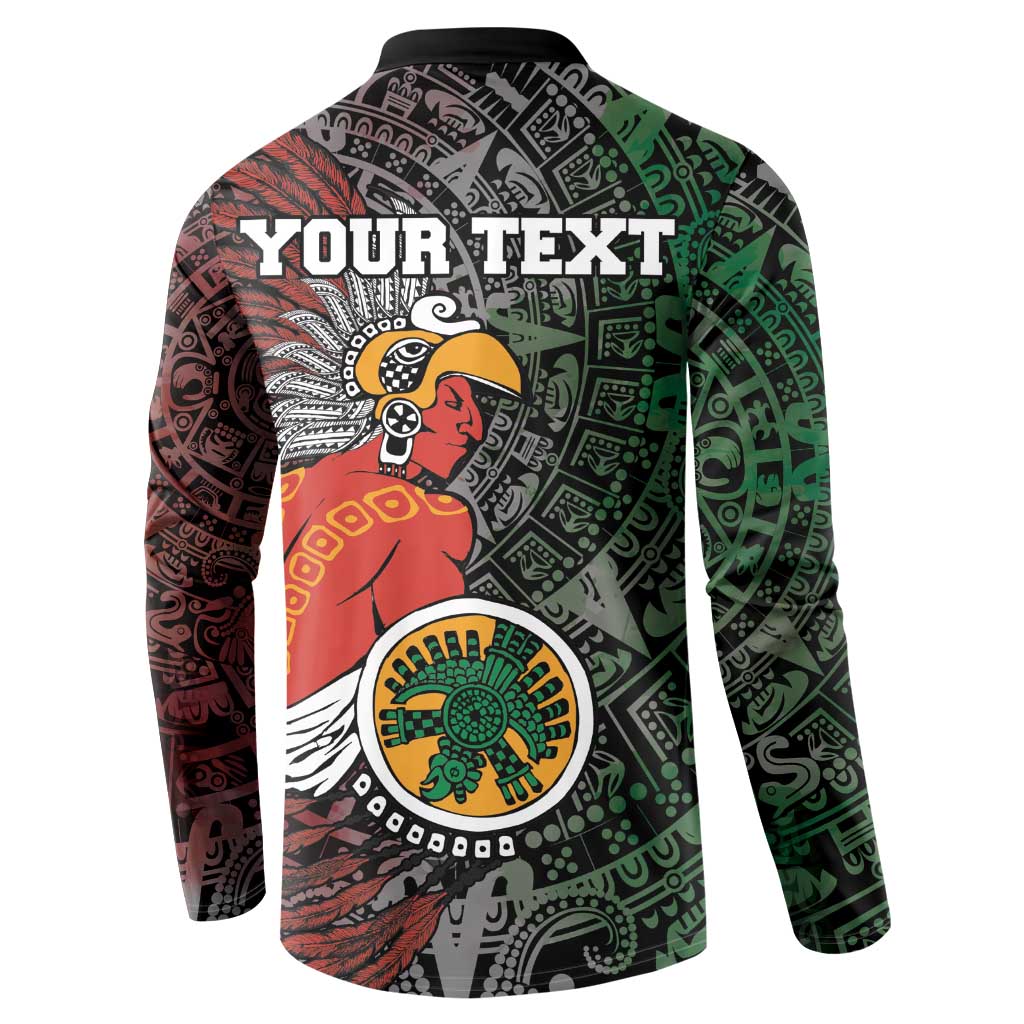 Black button sweatshirt with tribal warrior print, 'YOUR TEXT' across back, long sleeves