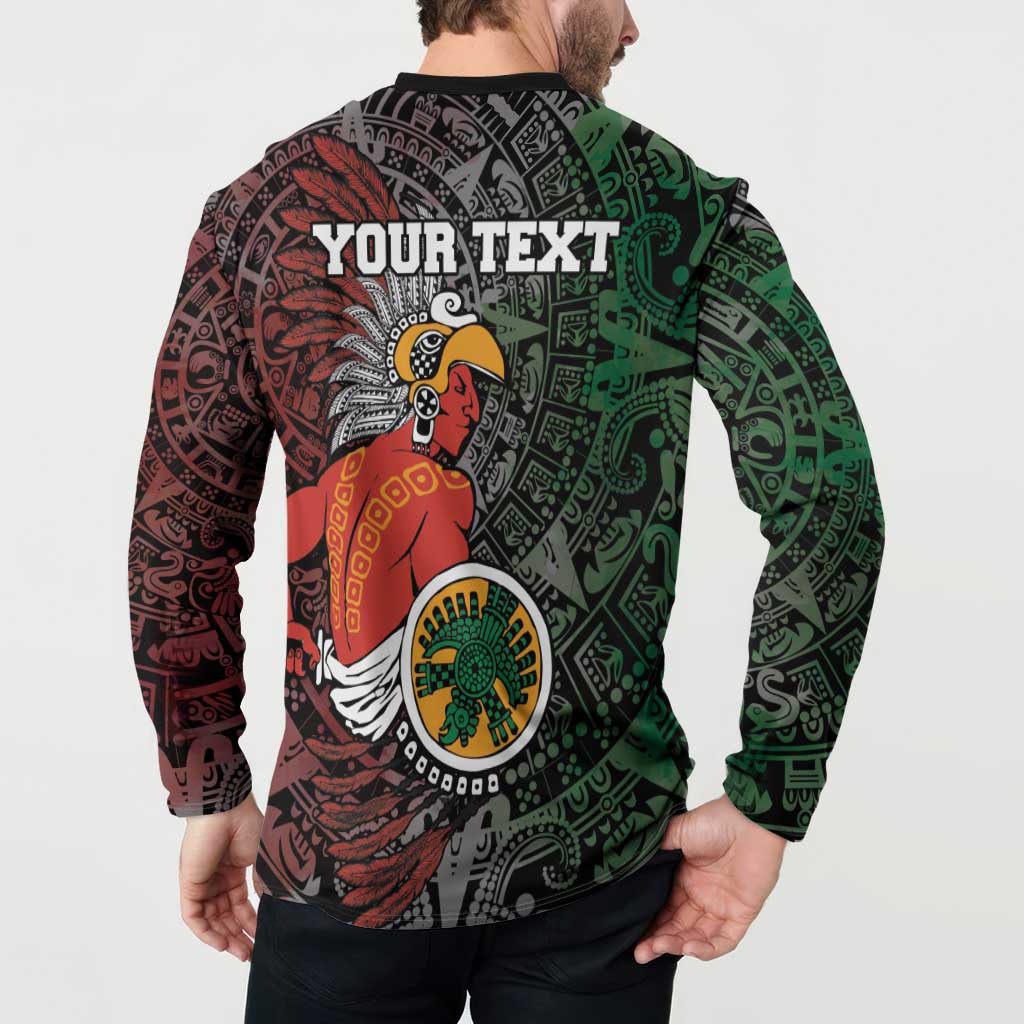 Black button sweatshirt, tribal warrior print, 'YOUR TEXT' on back, long sleeves