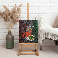Mexican tribal warrior canvas wall art with Aztec sun disk and tribal patterns, red and green