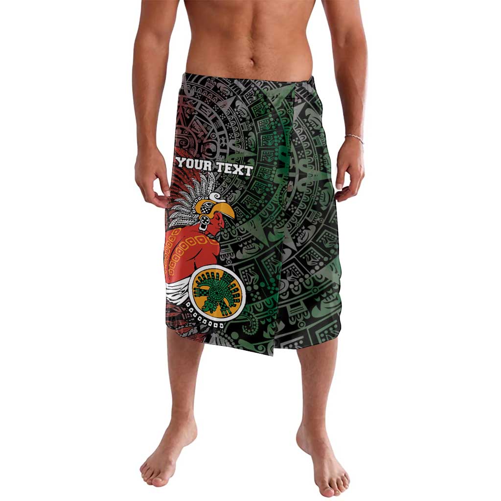 Men's knee-length tribal Aztec print sarong, black with green and orange graphics