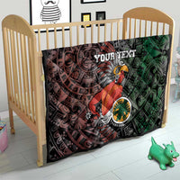 Aztec warrior quilt for crib with black, red, and green tribal artwork and “YOUR TEXT”